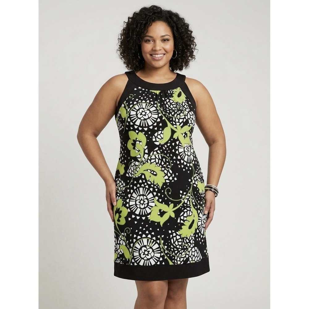 DRESSBARN Women's 16 Mod Floral Sleeveless Sheath Dress Size